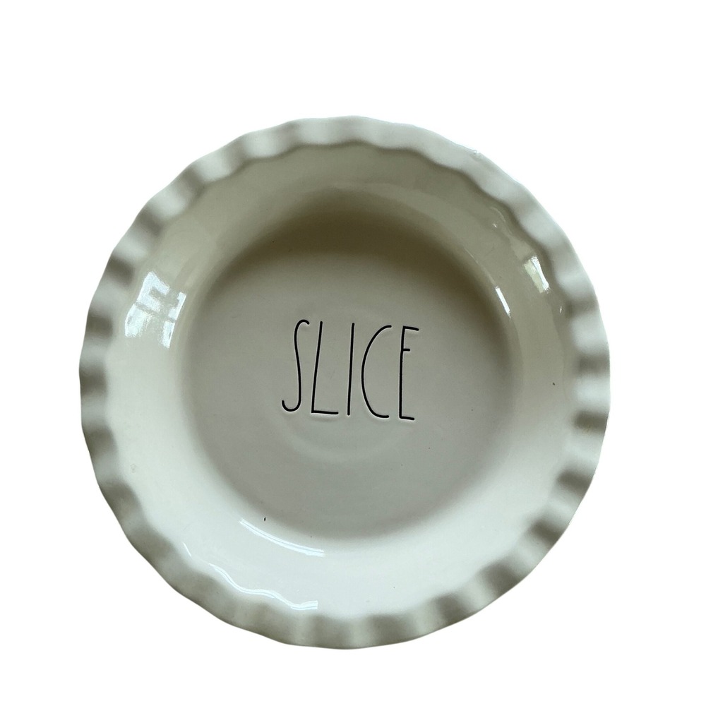 Rae Dunn SLICE Pie Dish Artisan Collection Cream‎ White Scalloped Ruffle Ceramic